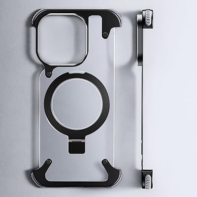 Frameless iPhone Case with Magnetic Kickstand, Ring Holder, Slim Protection