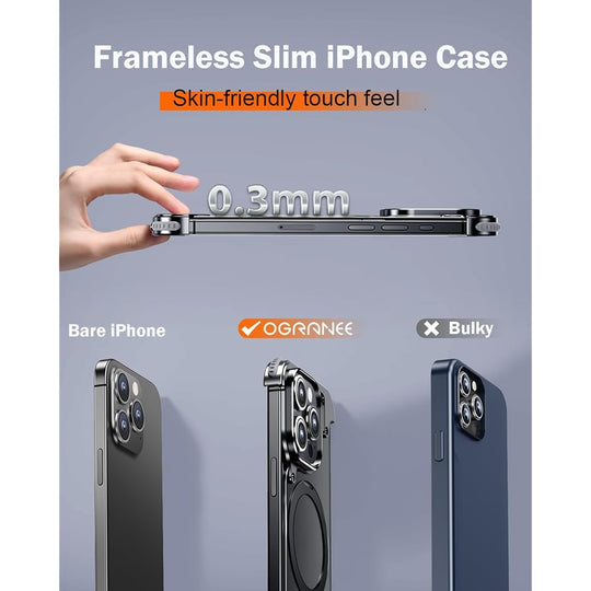 Frameless iPhone Case with Magnetic Kickstand, Ring Holder, Slim Protection