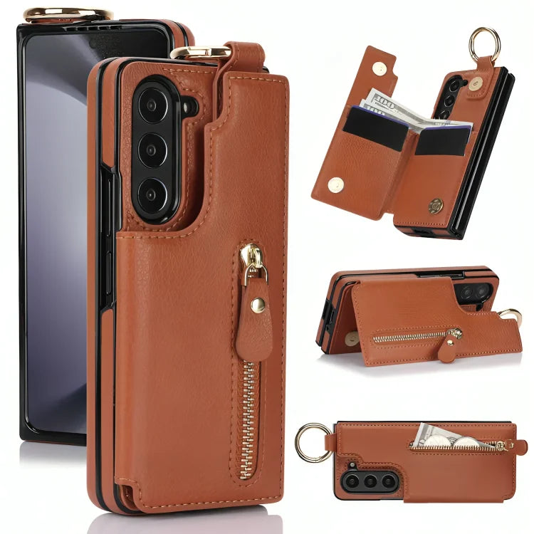 Galaxy Z Fold6 Luxury Ring Buckle Leather Wallet Case