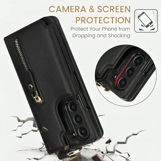 Galaxy Z Fold6 Luxury Ring Buckle Leather Wallet Case