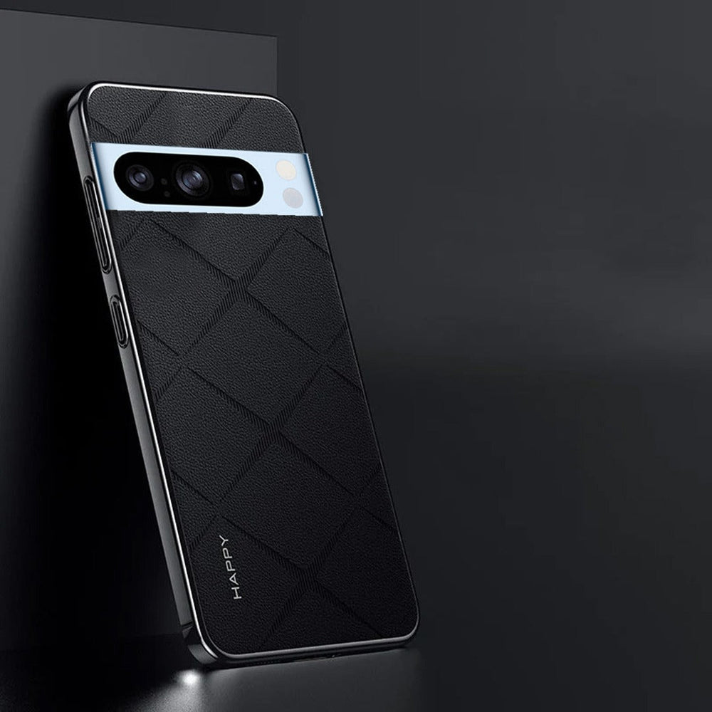 Close-up of Cosmos Joy high-end leather business case for Google Pixel