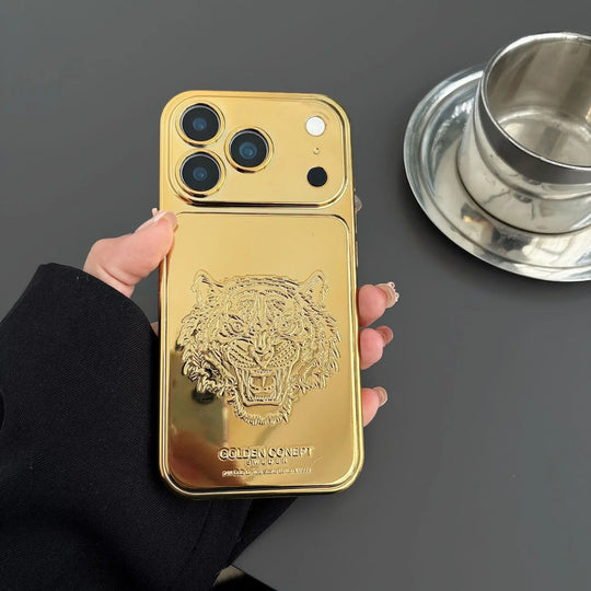 Luxury mobile back cover featuring an elegant golden tiger design