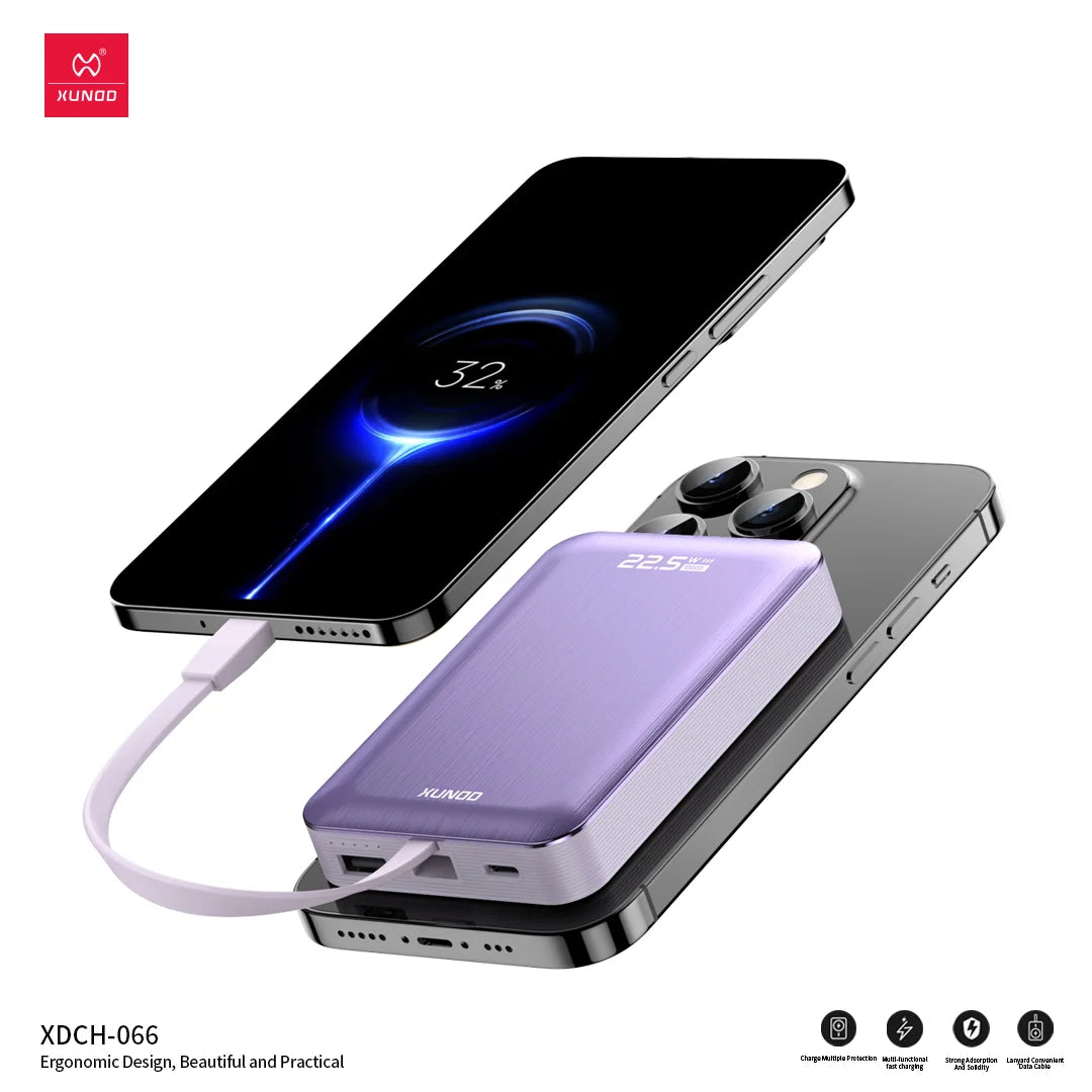 10,000mAh Wireless Power Bank with Cable - XUNDD