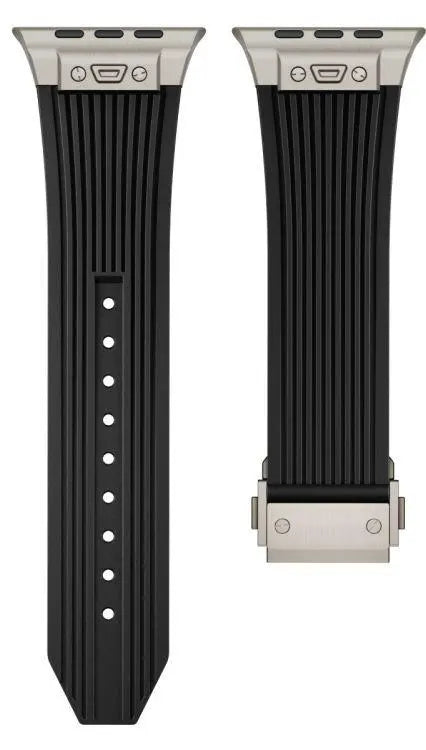 Vertical Texrture Titanium Buckle Silicone Apple Watch Band (42/44/49 MM).