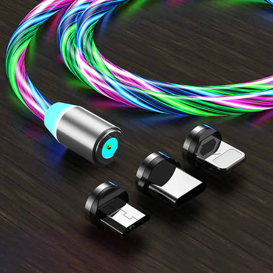 1m 3-in-1 Flowing Light Fast Charger Cable with Gold-Plated Connector - Lightning/Micro-USB/Type-C (Multi-color)