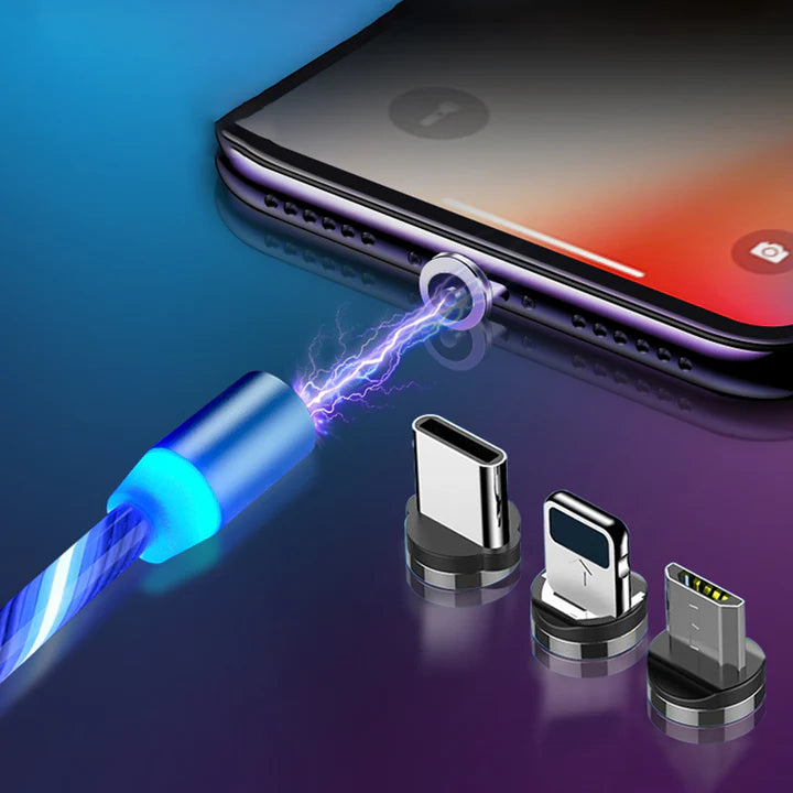 1m 3-in-1 Flowing Light Fast Charger Cable with Gold-Plated Connector - Lightning/Micro-USB/Type-C (Multi-color)