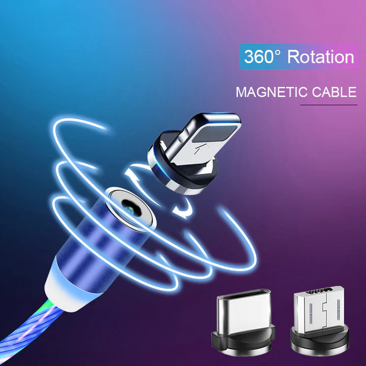 1m 3-in-1 Flowing Light Fast Charger Cable with Gold-Plated Connector - Lightning/Micro-USB/Type-C (Multi-color)