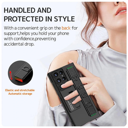 Samsung S24 Ultra Case: Elastic Strap, Adjustable Kickstand, Slim Protection.