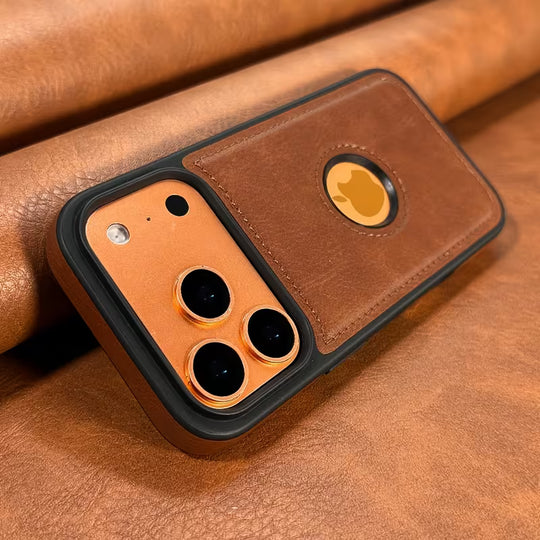 Premium leather texture back cover brown for iPhone 17 Pro Max