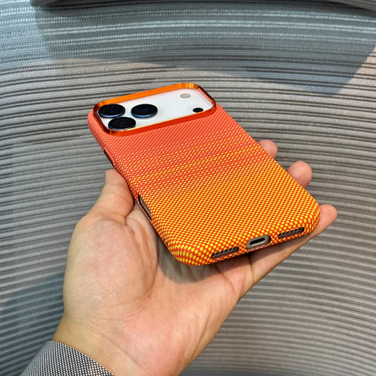 Orange carbon fiber pattern case for iPhone 17 Pro Max
