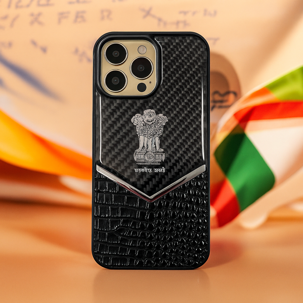 Luxury Carbon Leather Case with National Emblem