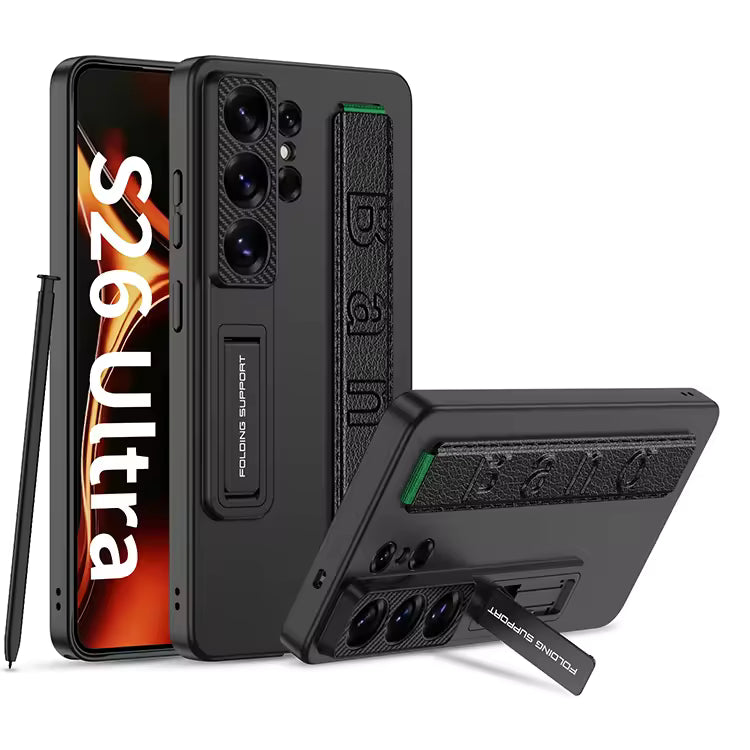 Galaxy S26 Ultra Foldable Wristband Stand Case dark black