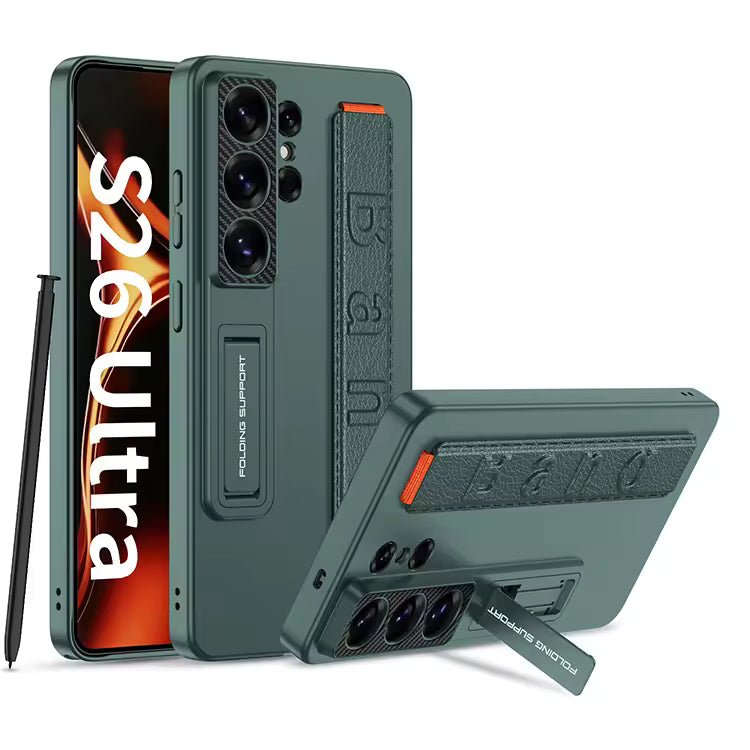 Galaxy S26 Ultra foldable wristband stand case back view green