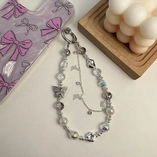 Elegant Crystal Beaded Phone Charm & Keychain Wrist Strap