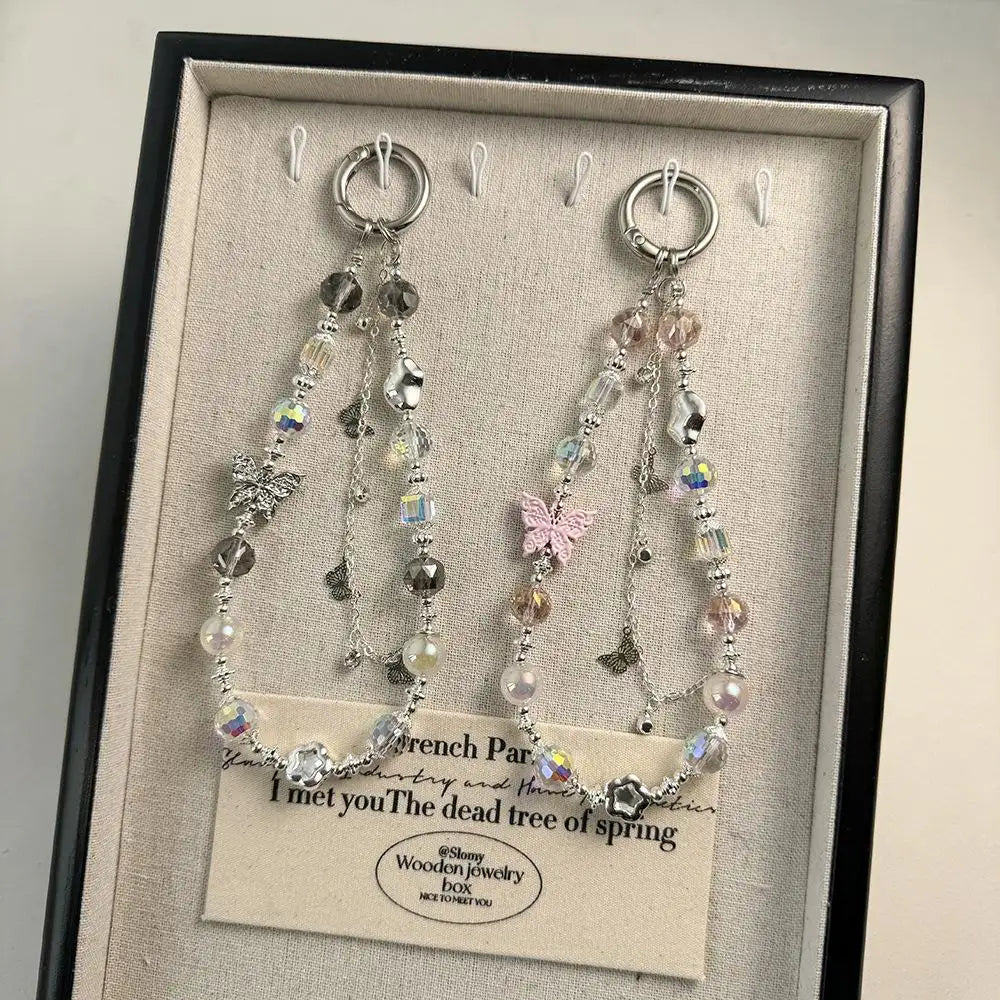 Elegant Crystal Beaded Phone Charm & Keychain Wrist Strap