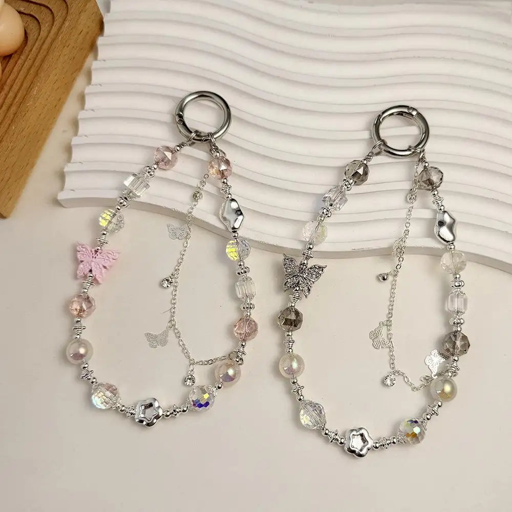Elegant Crystal Beaded Phone Charm & Keychain Wrist Strap