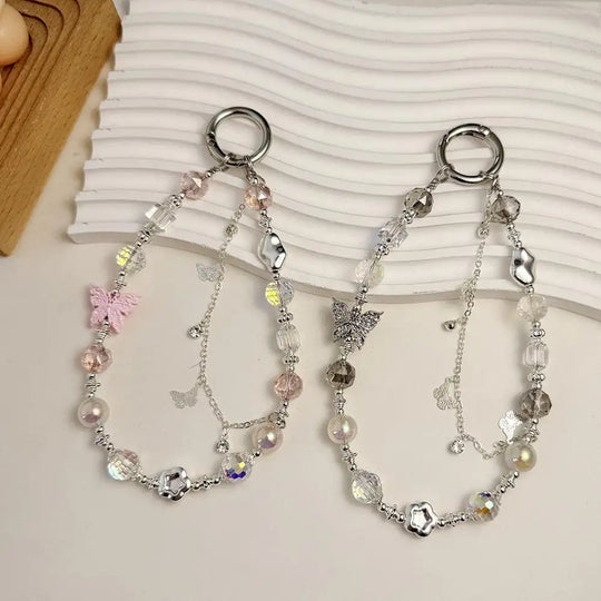 Elegant Crystal Beaded Phone Charm & Keychain Wrist Strap