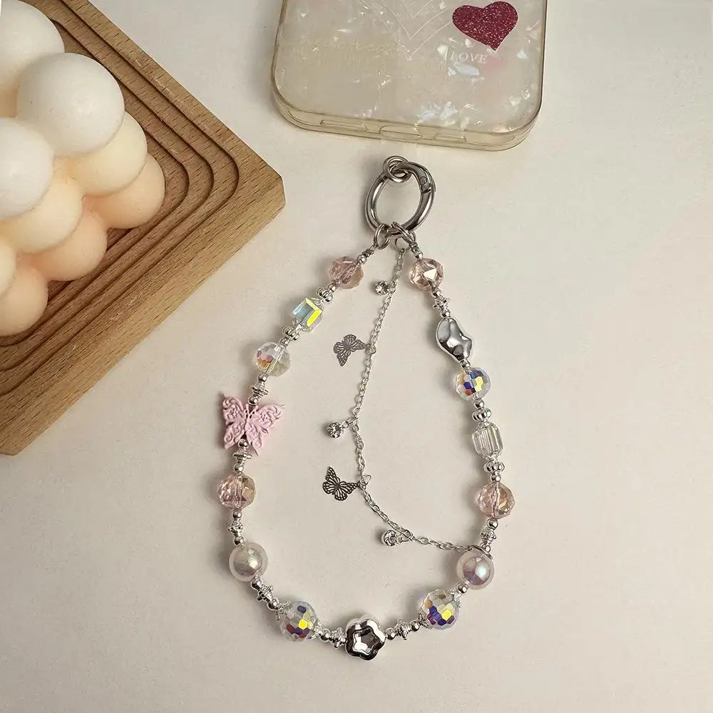 Elegant Crystal Beaded Phone Charm & Keychain Wrist Strap
