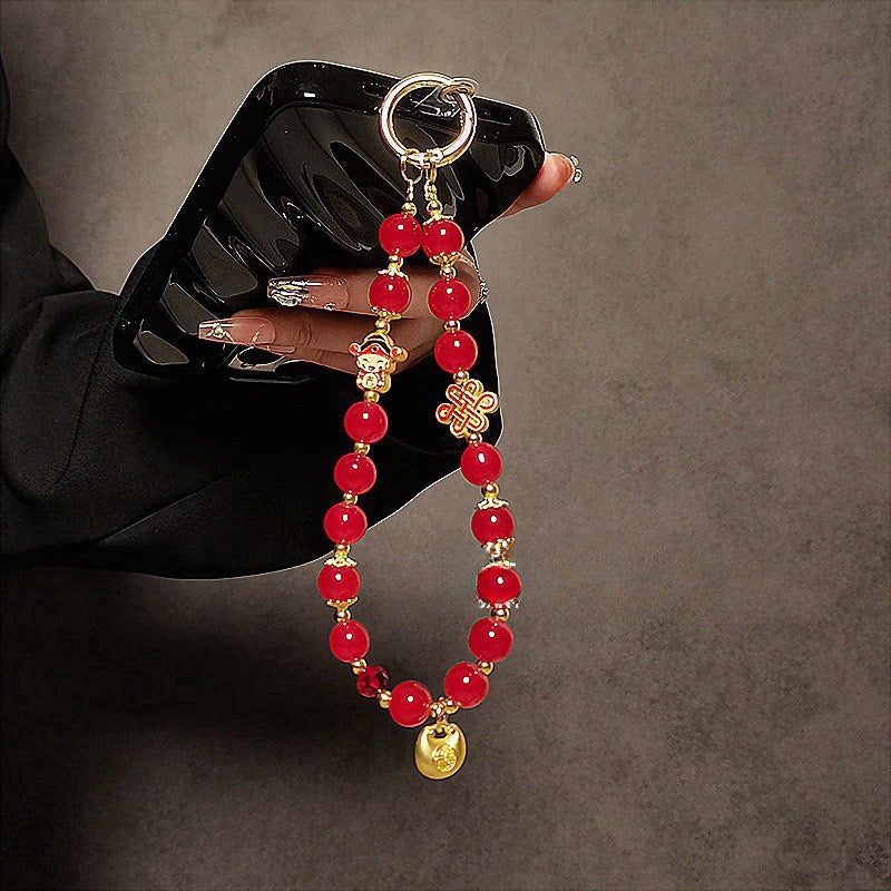 Vintage Imperial Red Beaded Phone Chain.