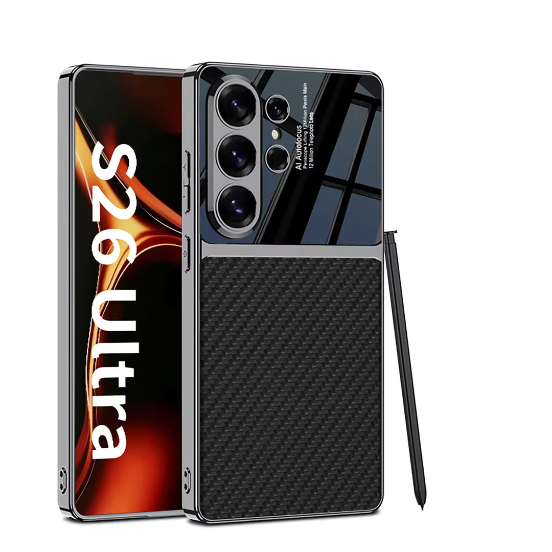 Luxury PC leather protective cover for Galaxy S26 Ultra carbon black 