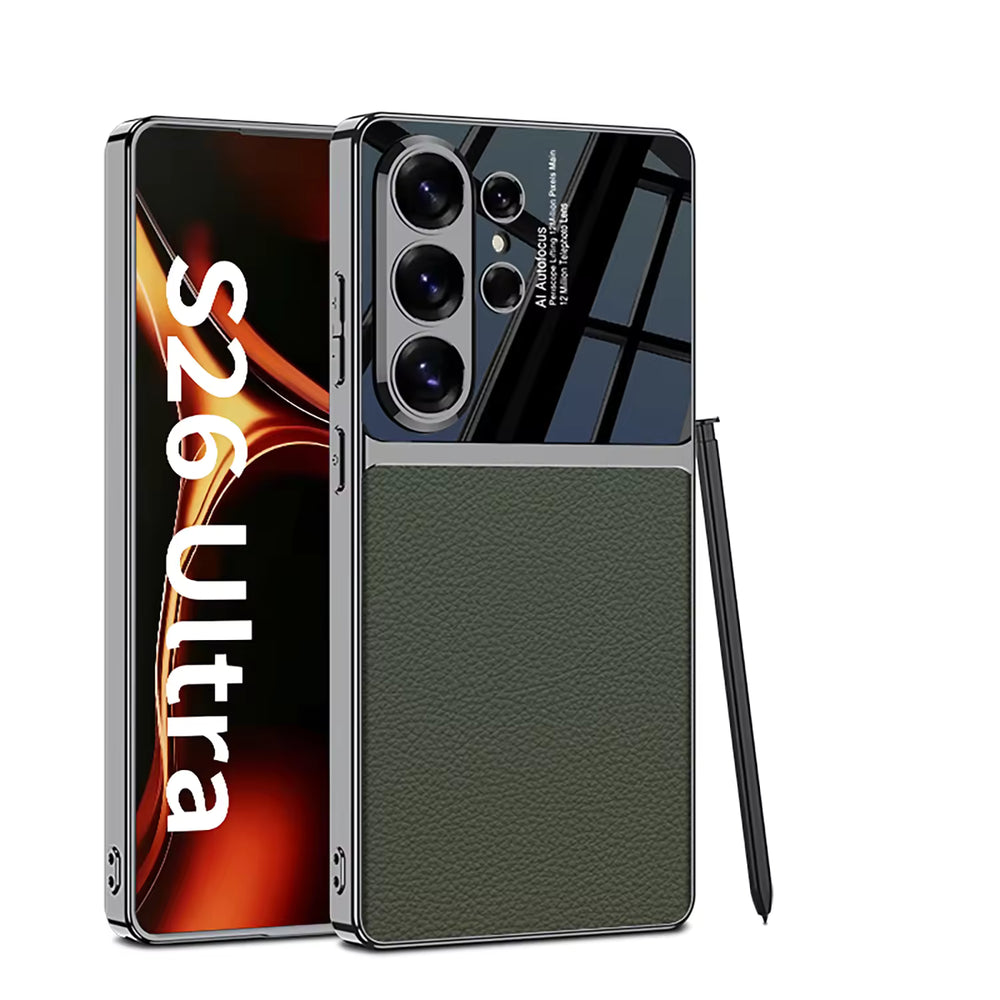 Luxury PC leather protective cover for Galaxy S26 Ultra green