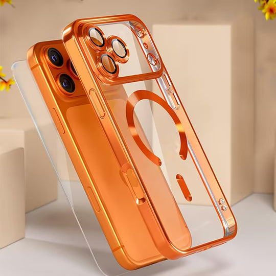 Luxury Transparent Plated Magnetic Soft Case clear back design orange
