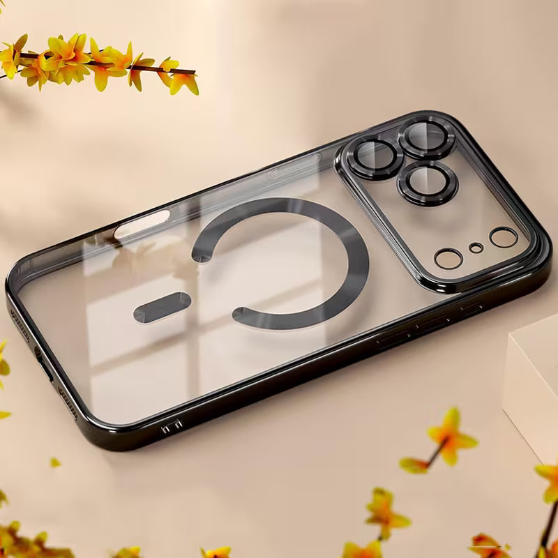 Transparent magnetic soft case with premium plated frame black