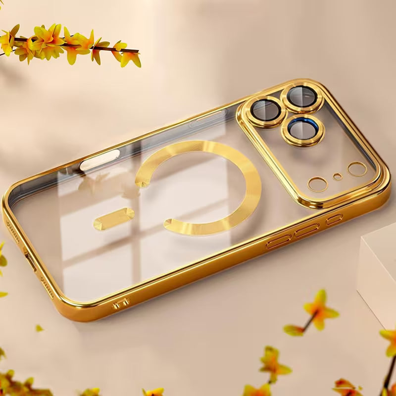 Luxury transparent shockproof magnetic soft cover golden