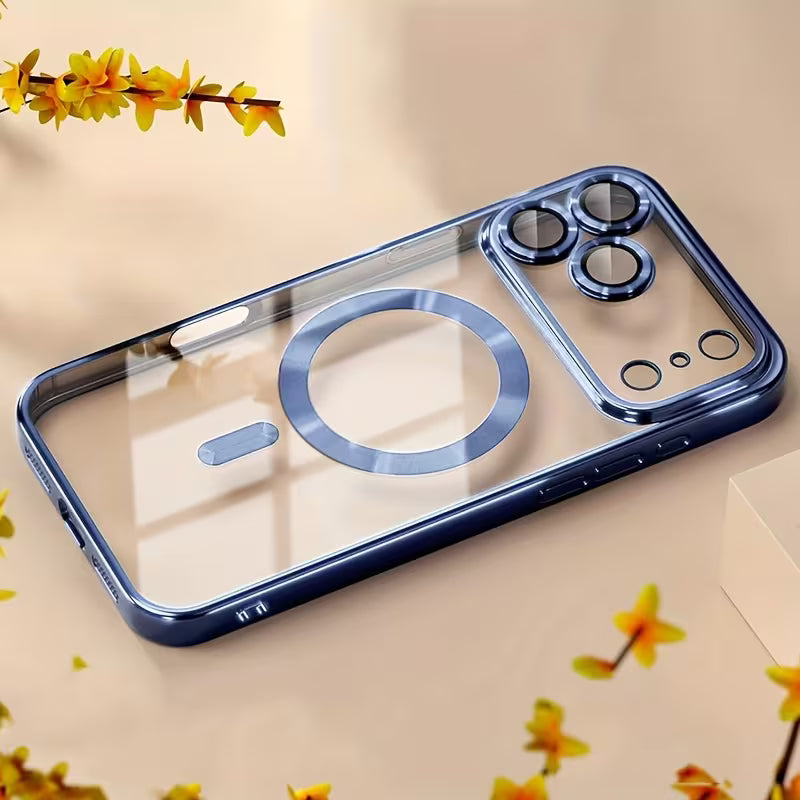 Luxury transparent shockproof magnetic soft cover blue