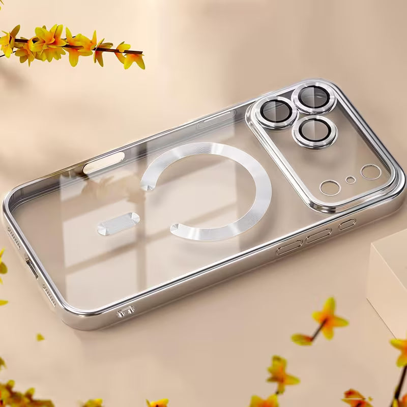 Luxury transparent shockproof magnetic soft cover silver