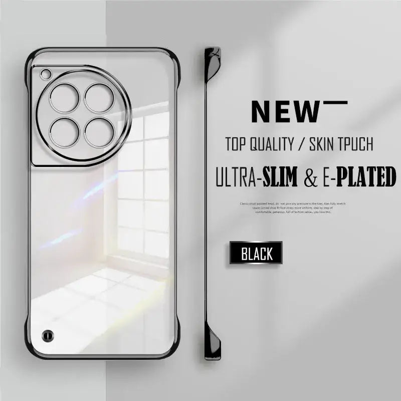 Luxury black OnePlus phone case with transparent back design