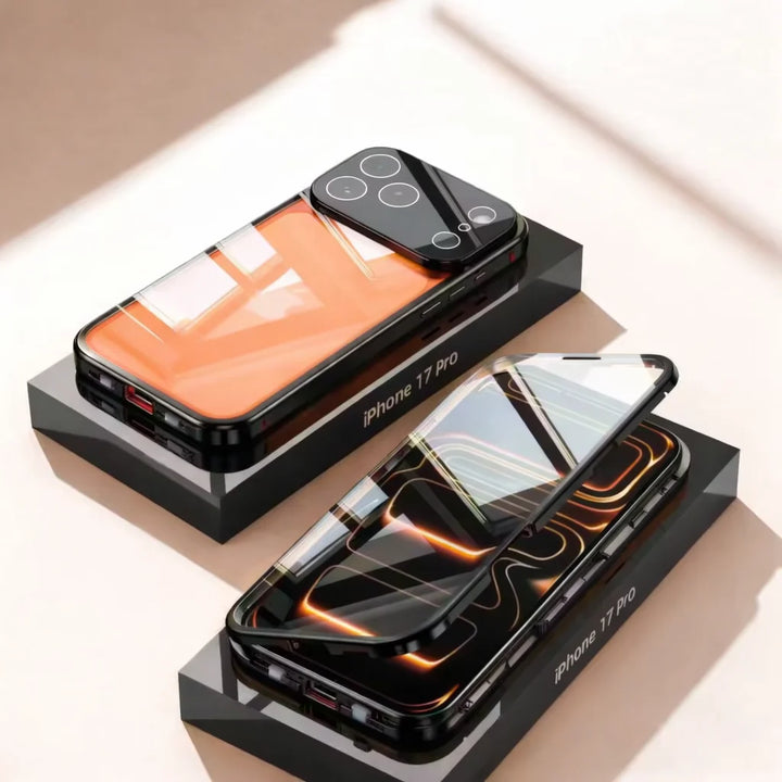 Metal Frame Dual Glass iPhone Case - black