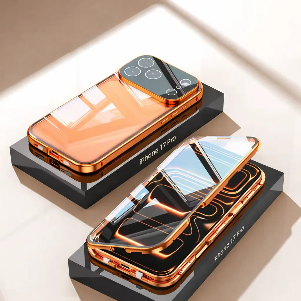 Metal Frame Dual Glass iPhone Case - orange 