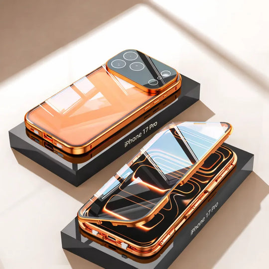Metal Frame Dual Glass iPhone Case - orange 