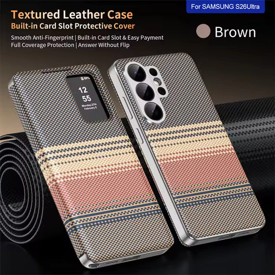 Smart View Textured Leather Case -brown