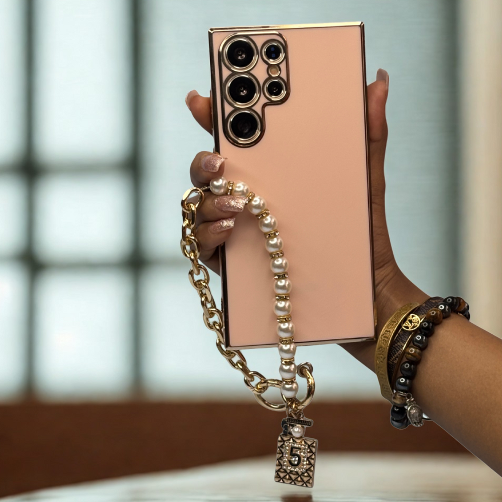 Luxury phone cover with gold strap
