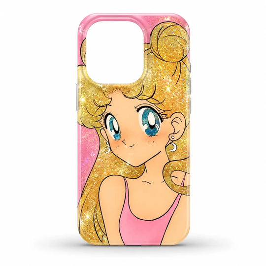 Pink Glitter Princess Phone Case with Pearl Strap