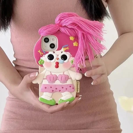 Pink Braid Doll Silicone Case for iPhone - Cute and Protective