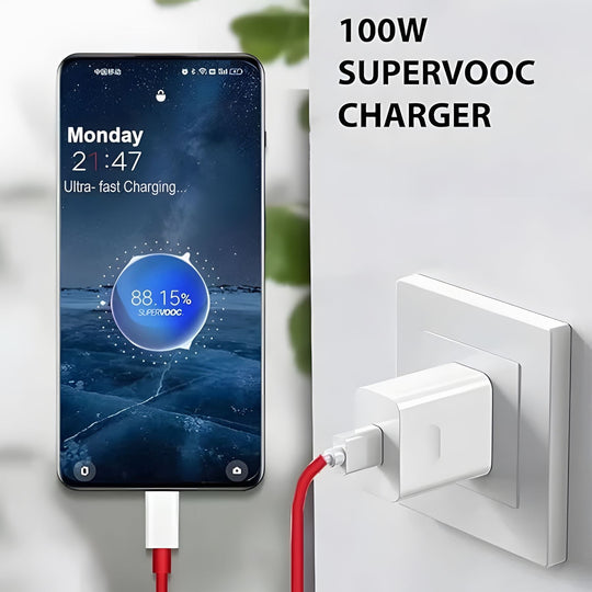 OnePlus 100W SuperVOOC Fast Charger with 1M Type-C Cable.