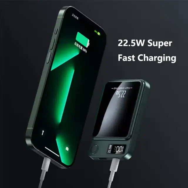 Mini Portable 10000mAh & 5000mAh Magnetic Power Bank, 22.5W Fast Charger.