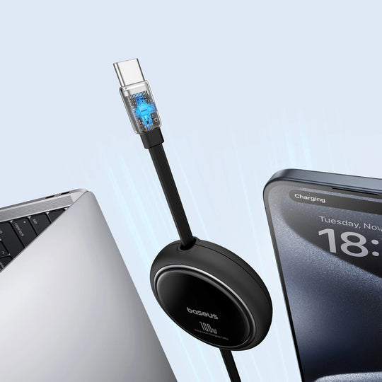Baseus White 1m Retractable Cable - USB-C/Lightning, 20W