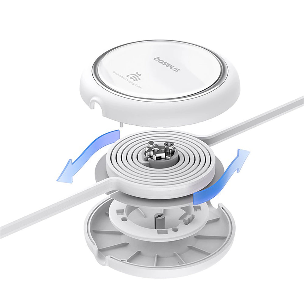 Baseus White 1m Retractable Cable - USB-C/Lightning, 20W