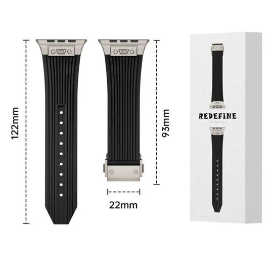 Vertical Texrture Titanium Buckle Silicone Apple Watch Band (42/44/49 MM).