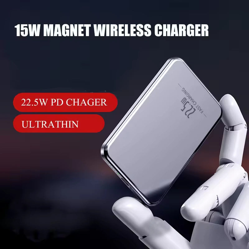 15W Magnetic Wireless Power Bank, 5000mAh Slim.