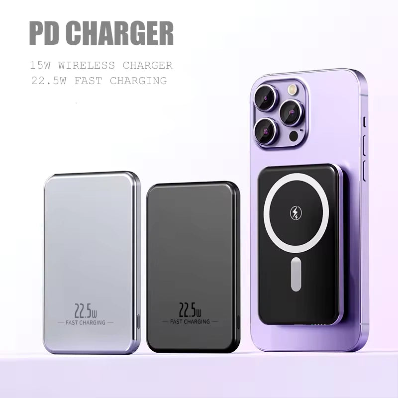 15W Magnetic Wireless Power Bank, 5000mAh Slim.