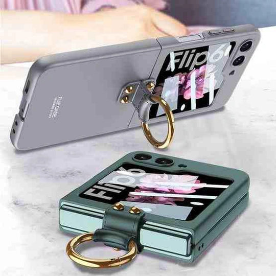 Samsung Galaxy Z Flip6 GKK Integrated Ultra-thin Full Coverage PC Phone Case with Ring Holder.