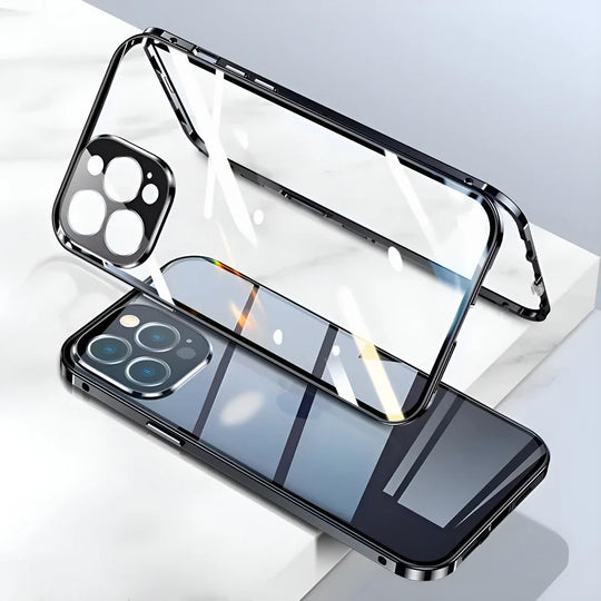 iPhone cover with metal frame and impact-resistant layers
