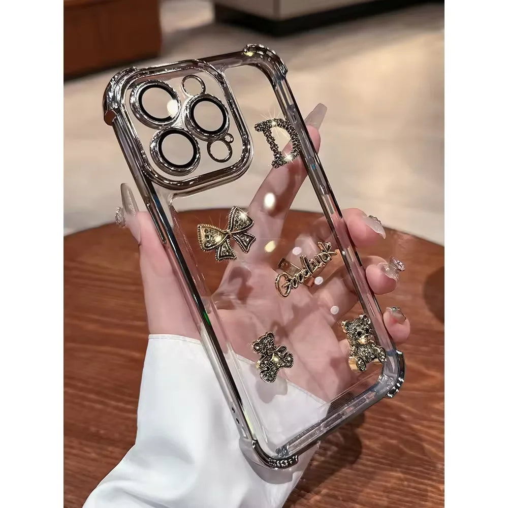 Sparkling Bling! Rhinestone Bear Transparent Phone Case for iPhone.