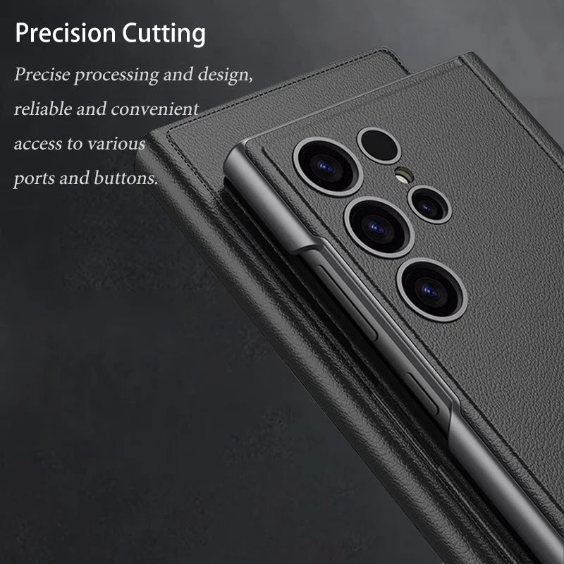 Premium Carbon Fiber Pattern Folding Stand Card Holder Phone Case for Samsung Galaxy S24 & S23 Ultra.