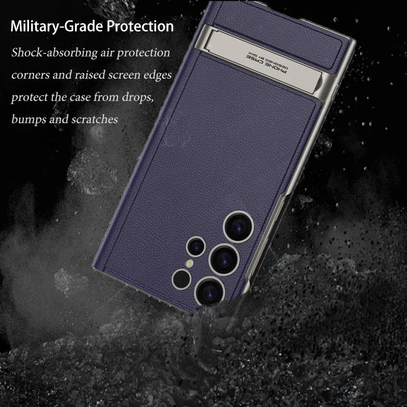 Premium Carbon Fiber Pattern Folding Stand Card Holder Phone Case for Samsung Galaxy S24 & S23 Ultra.